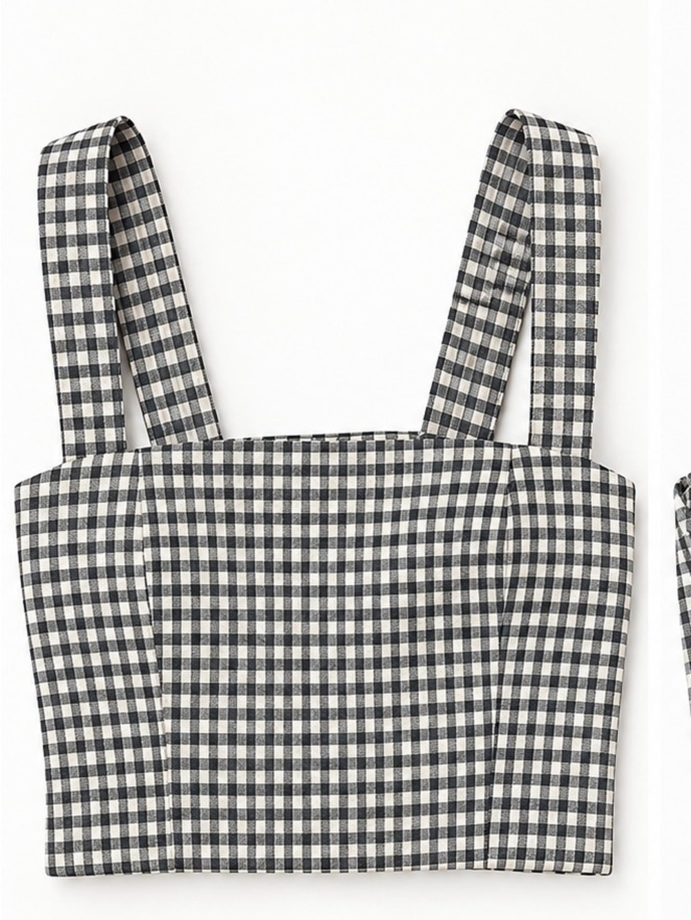Reformation Black & White Gingham Square-Neck Crop Top
